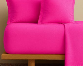 Sábana ajustable fucsia 100 % algodón: sábana de bolsillo profundo en todos los tamaños / sábana rosa fuerte para Queen, King, Twin, Full y Cal King
