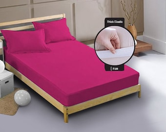 FUCHSIA 100% Organic Cotton Fitted Sheet, Every Size Fuchsia Fitted Sheet, Queen, King, Twin, Double, Handmade Cotton Sheet,