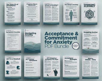Acceptatie en Commitment Therapie voor Angst Werkbladen Bundel, Cognitieve Defusie, Act Hexaflex, Anker laten vallen, Therapie Printable's