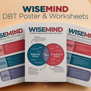 Wise Mind DBT Poster & Worksheet | DBT Mindfulness Skill | Coping Skills | PDF Fillable Therapy Worksheet | Posters Instant Download