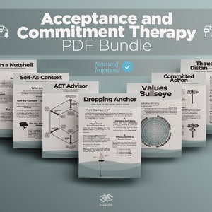 Acceptance and Commitment Therapy Essentials Pack | Cognitive Defusion, Values Bullseye, Act Hexaflex, Dropping Anchor Printable's