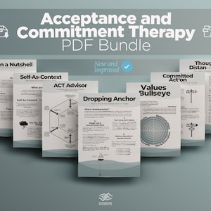 Acceptance and Commitment Therapy Essentials Pack | Cognitive Defusion, Values Bullseye, Act Hexaflex, Dropping Anchor Printable's