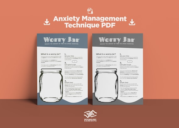 Worry Jar Handout - Anxiety Management Technique -  Refocussing Skills for Anxiety Management | Psychoeducation CBT | Instant PDF |