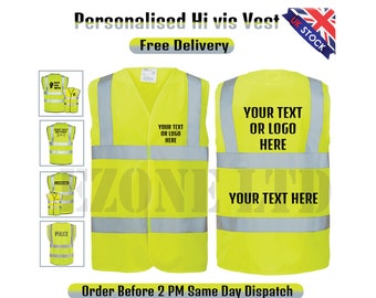 Personalised Hi Vis Vest Personalised Printed High Viz Safety Vest EN471, Adult XL  2XL Hi Vis