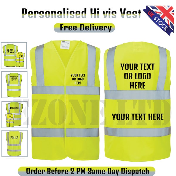 Personalised Hi Vis Vest Personalised Printed High Viz Safety Vest EN471, Adult XL  2XL Hi Vis