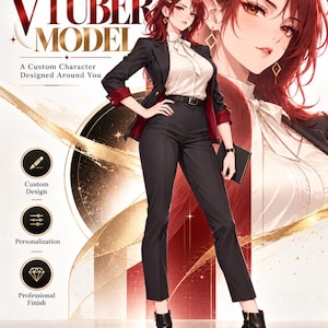 Custom VTuber Model Commission, Personalized Anime Character Design, Full Body Avatar Art and Expression Set