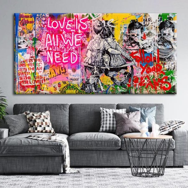 Banksy Art Love is All We Need Canvas Art - Banksy Art Love is All We Need Wall Art - Banksy Canvas Prints - Banksy Home Decor