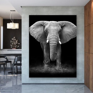 Elephant Canvas Print - Black and White Elephant Wall Art - Animal Wall Decor - Elephant Canvas Art - Wild Wnimal Canvas Home Decor