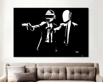 Daft Punk Canvas Print - Daft Punk Wall Art - B&W Daft Punk Wall Decor - Daft Punk Canvas Art - Daft Punk Home Decor Gift -Daft Punk Artwork