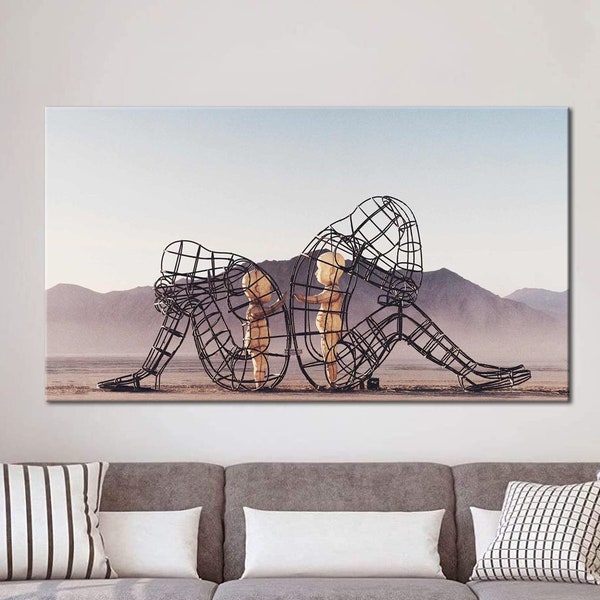 Inner Child Sculpture Canvas Print - Two People Turning Their Backs On Each Other Wall Art - Burning Man Sculpture - Inner Child Glowing