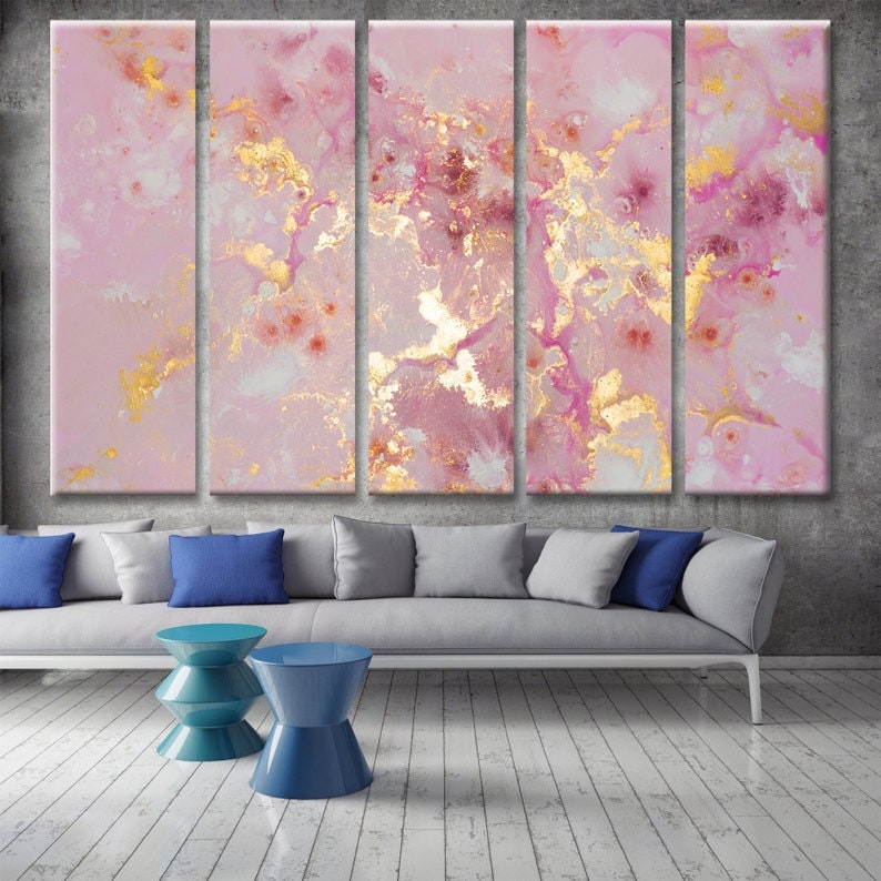 Pink and Gold Marble Canvas Print Abstract Marble Wall Art - Etsy