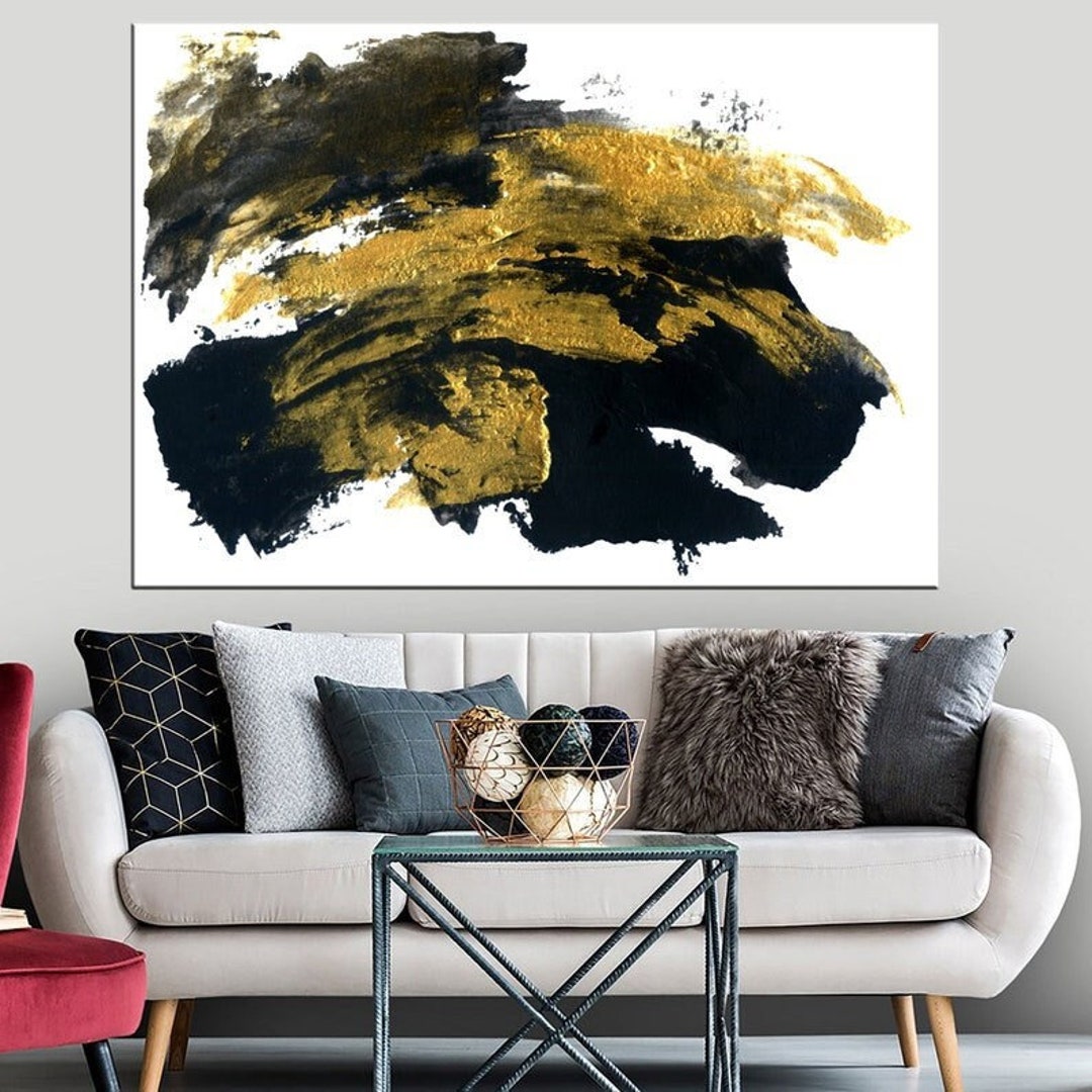 Black Gold Brush Canvas Print Abstract Wall Decor Black Gold Brush Wall