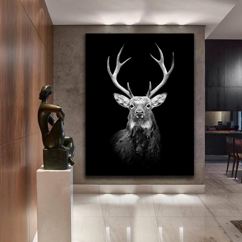 Deer Canvas Print Black and White Deer Wall Art Animal Etsy