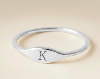 Engraved Initial Signet Ring, Stainless Steel Personalized Ring