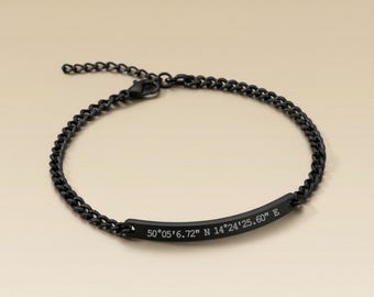 Engraved Black Chain Bracelet: Minimalist Mens Jewellery - Stainless Steel