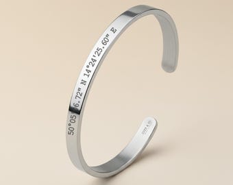 Engraved Silver Cuff Bracelet • Personalized Mens Jewelry Gift