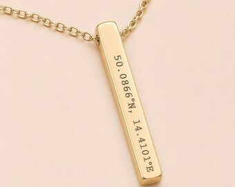 Personalised Bar Necklace | Gold Stainless Steel, Adjustable Chain, Laser Engraved Keepsake