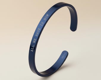 Personalised Navy Blue Cuff Bracelet for Men - Engraved Stainless Steel Bangle