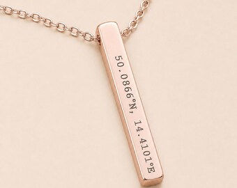 Women's Personalised Bar Necklace | Rose Gold Stainless Steel | Laser Engraved | Adjustable Chain Gift