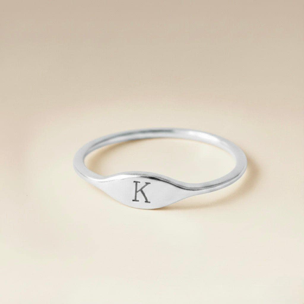 Silver Initial Signet Ring • Dainty Personalised Ring for Women • Engraved Letter Ring • Custom Minimal Jewellery Gift for Her