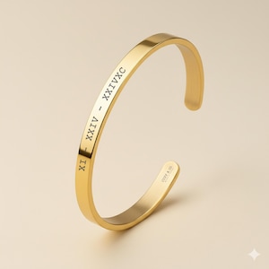 Bracelet manchette en or • Bracelet pour homme gravé personnalisé • Manchette avec nom personnalisé réglable • Cadeau pour lui • Idée cadeau bijoux en or pour homme