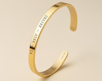 Gold Cuff Bracelet • Personalised Engraved Mens Bracelet • Adjustable Custom Name Cuff • Gift for Him • Mens Gold Jewellery Gift Idea