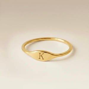 Gold Initial Signet Ring • Engraved Letter Minimalist Stainless Steel Jewellery