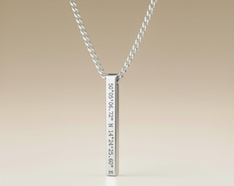 Personalised Silver Bar Necklace for Men - Engraved Stainless Steel Pendant
