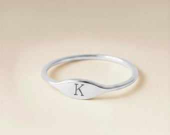 Silver Initial Ring, Engraved Signet - Stainless Steel | Minimalist Keepsake | Polished Finish