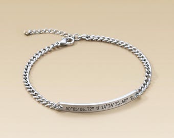 Custom Name Gift, Mens Engraved Bracelet | Stainless Steel | Cuban Link, Adjustable Fit