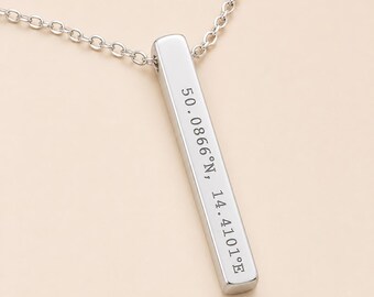 Women’s Personalised Bar Necklace | Silver Stainless Steel | Delicate Adjustable 16–18 Inch Pendant, Engravable