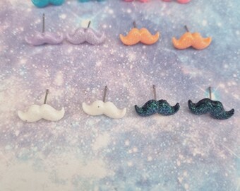 Mustache Stud earrings fun small earrings for earlobe resin studs