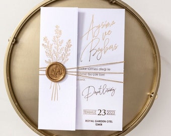 White and Gold Wedding Invitation: Folded Tree Pattern Design
