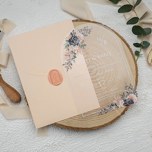 Rose print invitation,  Quinceanera Invitation Card, Powder color envelope, Rose Design, Clear Acrylic Invitation, Sweet 16 Invitation