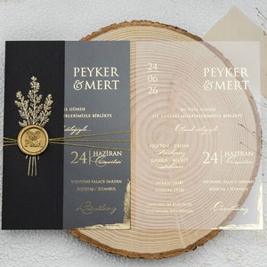 Black and Gold Wedding Invitation: Tree Pattern, Minimalist Folded Card