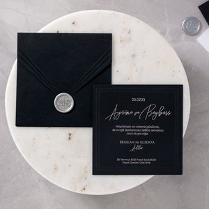 Acrylic Invitation, Black Invitations, Silver and Black Invitation, Silver seal İnvitation, Bridal, Wedding Invitation
