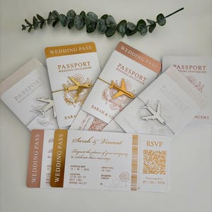 Passport Wedding Invitation: White Gold Foil, Destination Theme