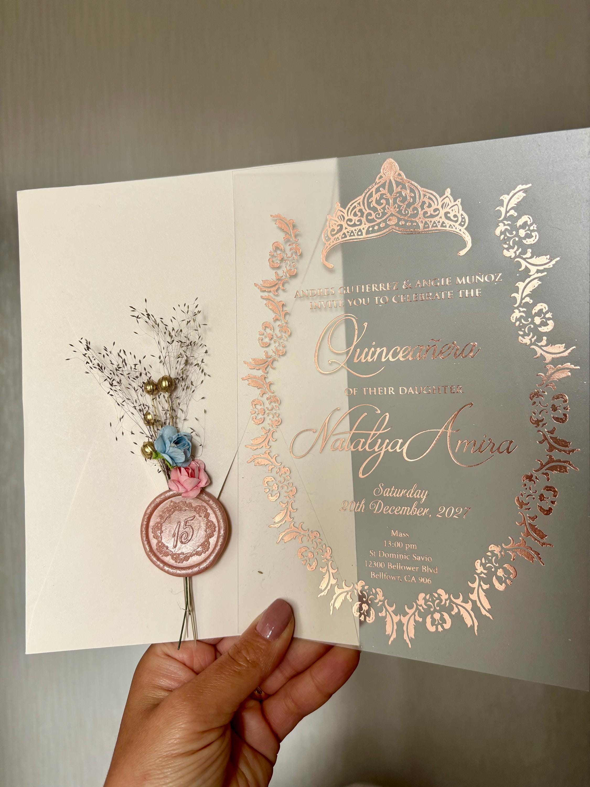 Custom Acrylic Quinceanera Invitation: Rose Gold Elegant Invite
