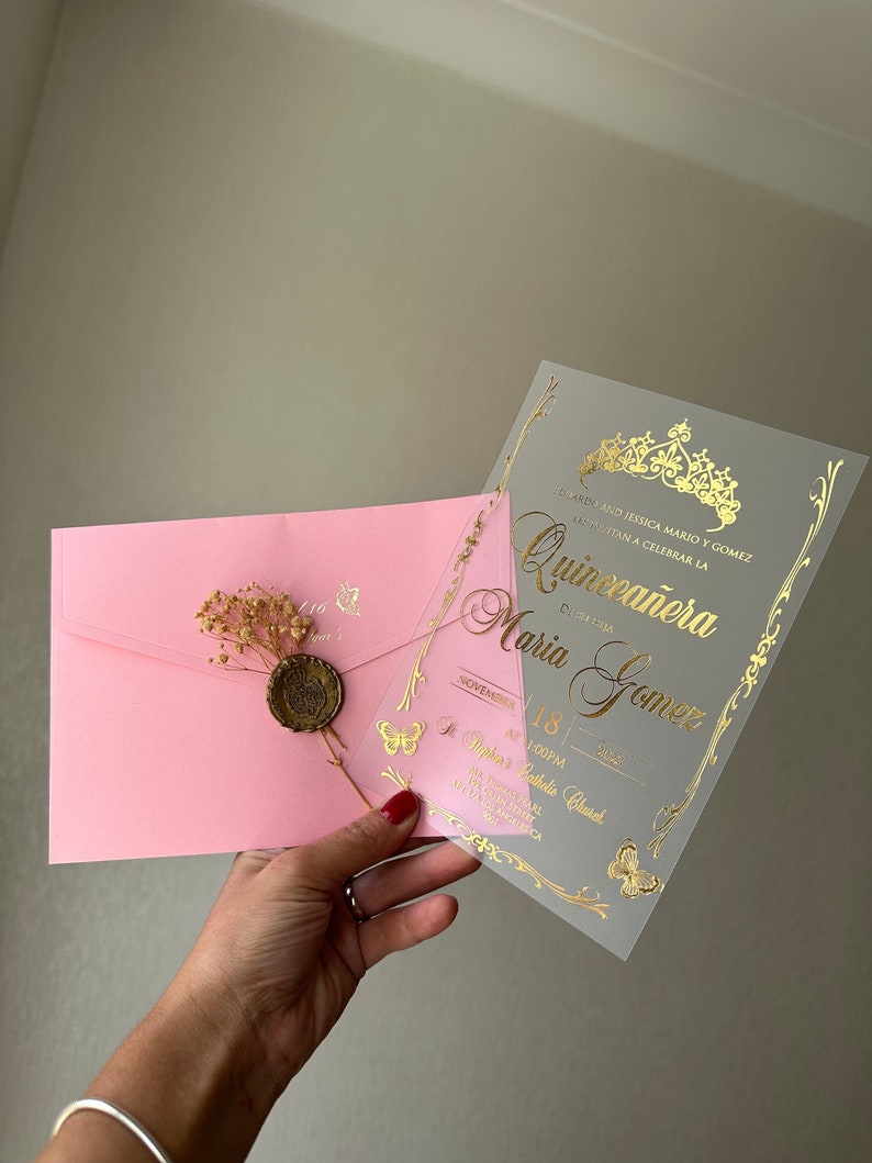 Custom Acrylic Quinceañera Invitation : Pink Envelope, Sweet Sixteen image 2