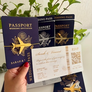 Cameroun Passport Invitation, Gold Foil Destination Wedding Invite,  Royal Blue Passport Invitation, RSVP Cards, Travel Wedding