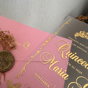 Custom Acrylic Quinceañera Invitation : Pink Envelope, Sweet Sixteen image 3