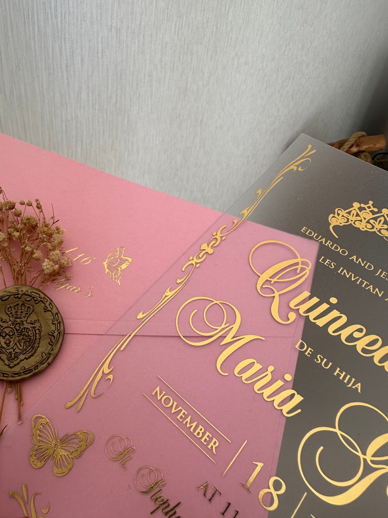Custom Acrylic Quinceañera Invitation : Pink Envelope, Sweet Sixteen image 3