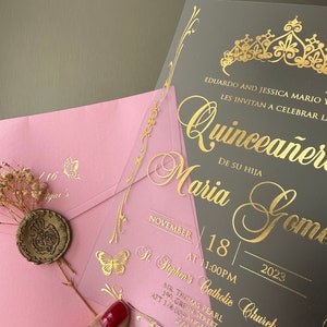 Custom Acrylic Quinceañera Invitation : Pink Envelope, Sweet Sixteen image 4
