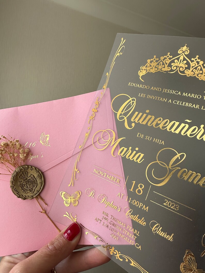 Custom Acrylic Quinceañera Invitation : Pink Envelope, Sweet Sixteen image 4