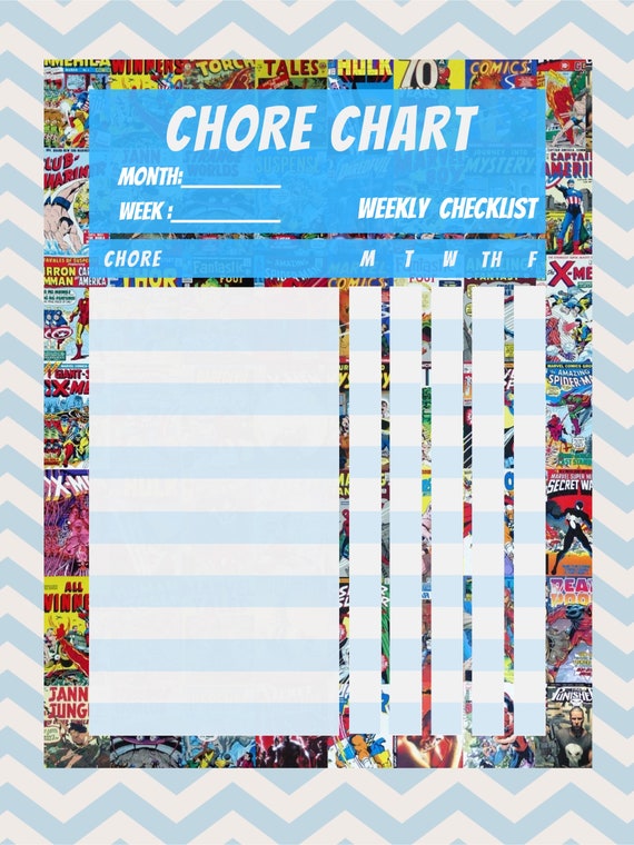 Superhero Chore Chart Printable Chore Chart Superhero - Etsy