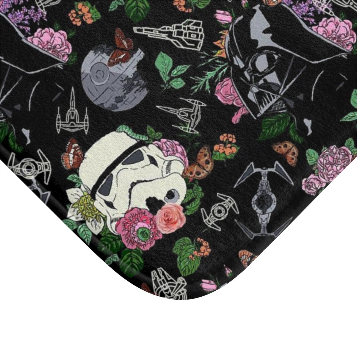Black Star Wars Floral Bath Mat Star Wars Bath Mat Bathroom Etsy