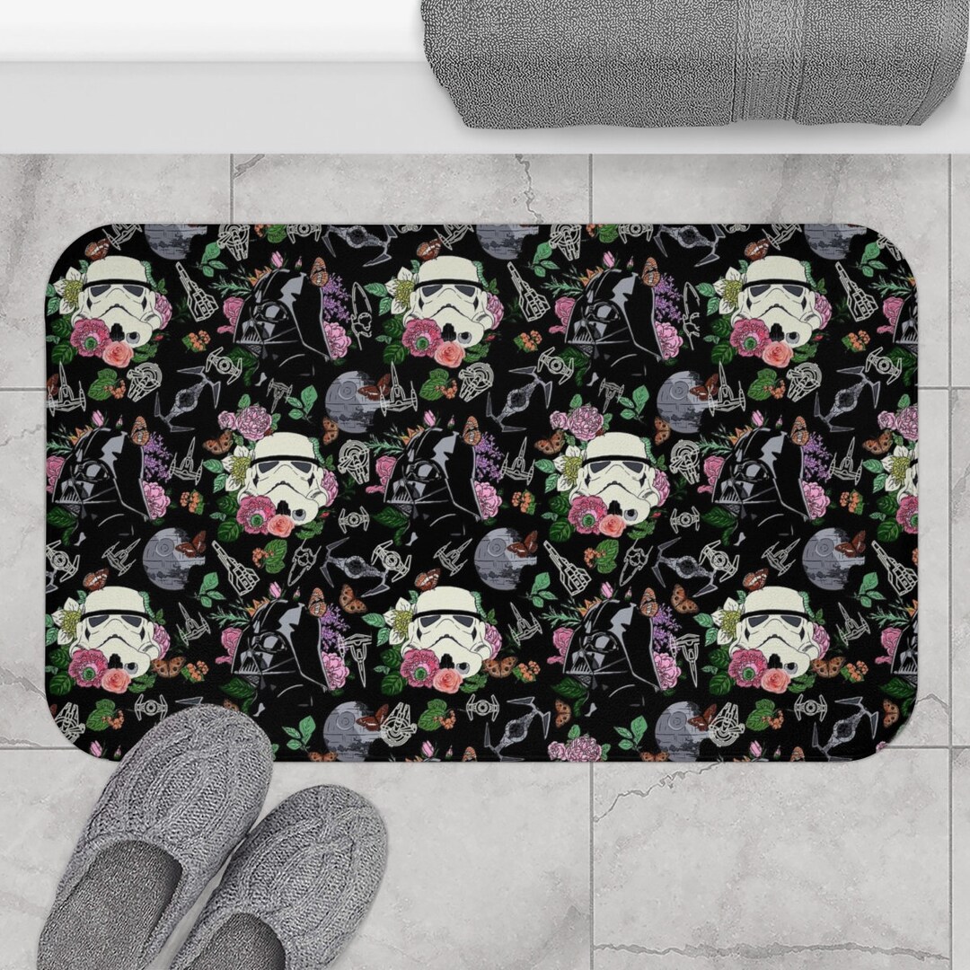 Black Star Wars Floral Bath Mat Star Wars Bath Mat Bathroom Etsy