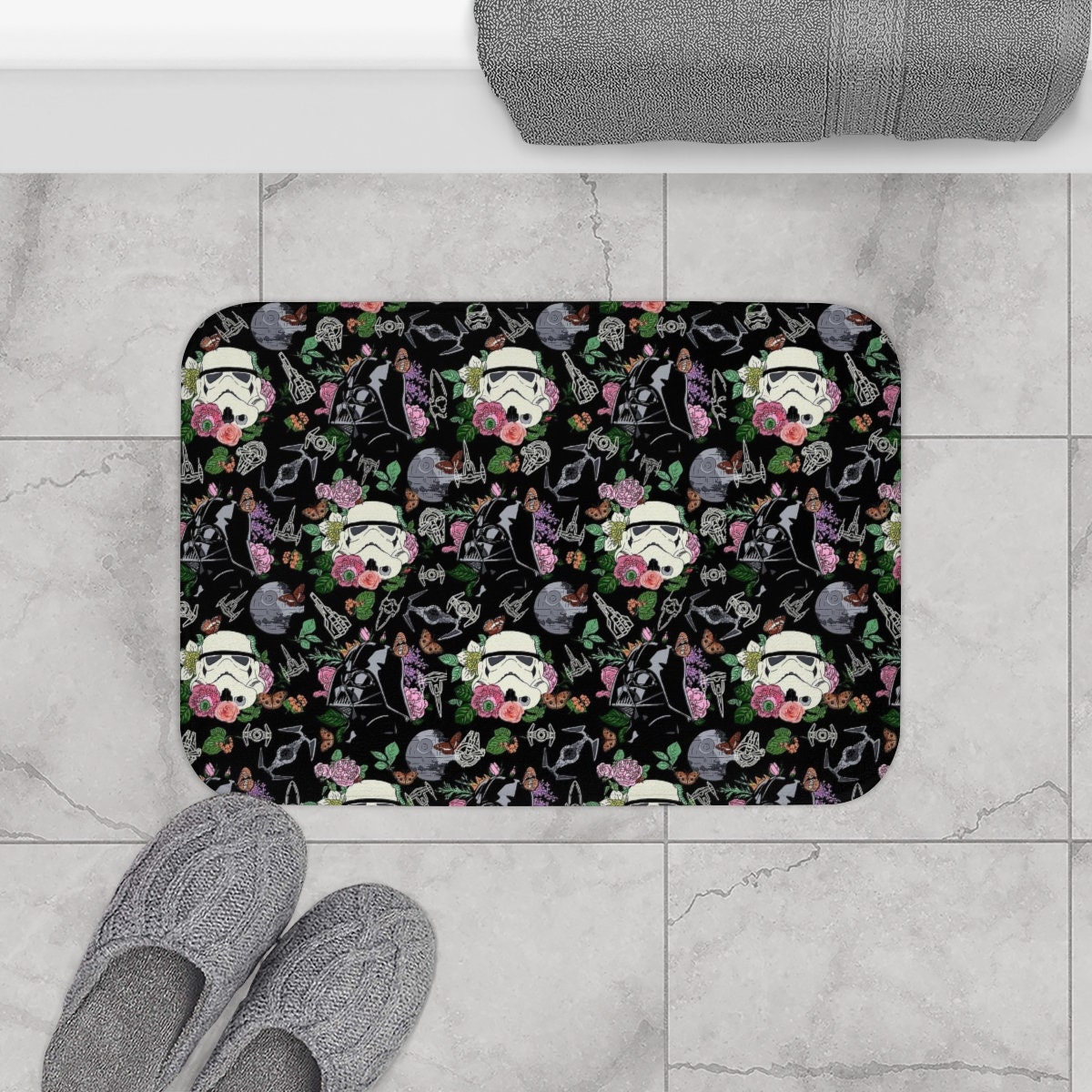 Black Star Wars Floral Bath Mat Star Wars Bath Mat Bathroom Etsy
