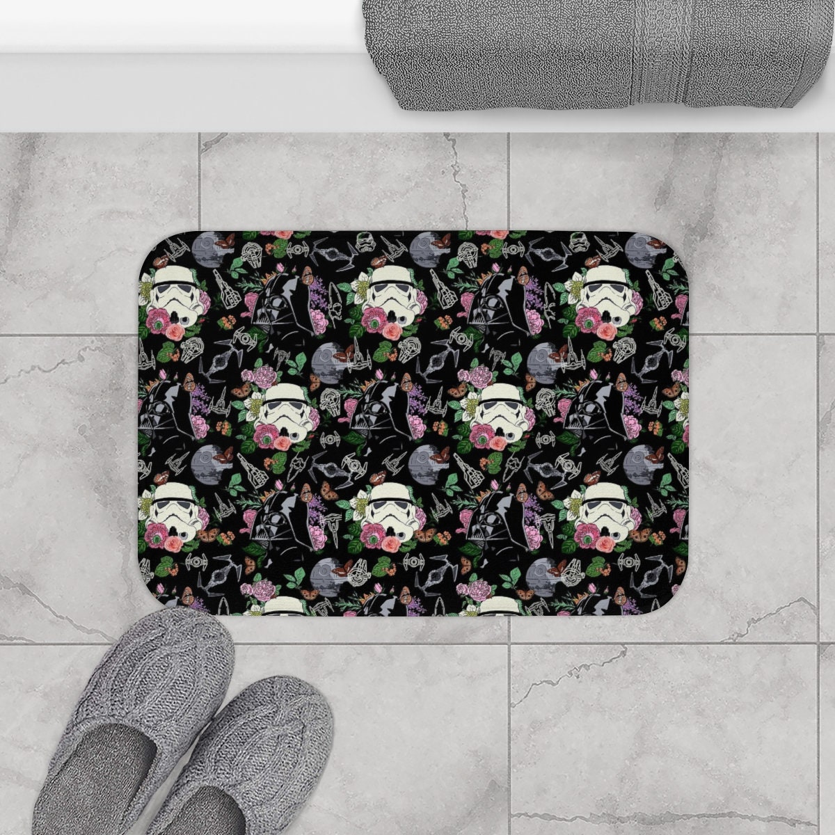 Black Star Wars Floral Bath Mat Star Wars Bath Mat Bathroom - Etsy