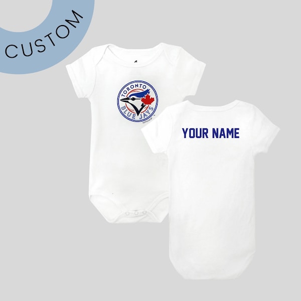 Personalized Toronto Blue Jays White Baby Bodysuit - Custom Blue Jays Clothing